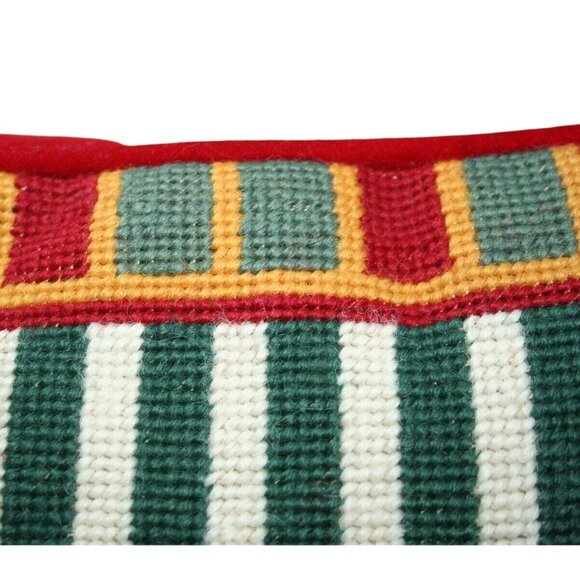VTG Needlepoint Holiday Christmas Pillow Velvet Back Retro Classic Toys 13x13 - Picture 5 of 6